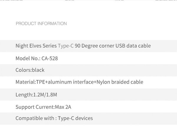 USB-A to Type-C 90° Fast Charging Cable 1.8m – Mcdodo CA-5282